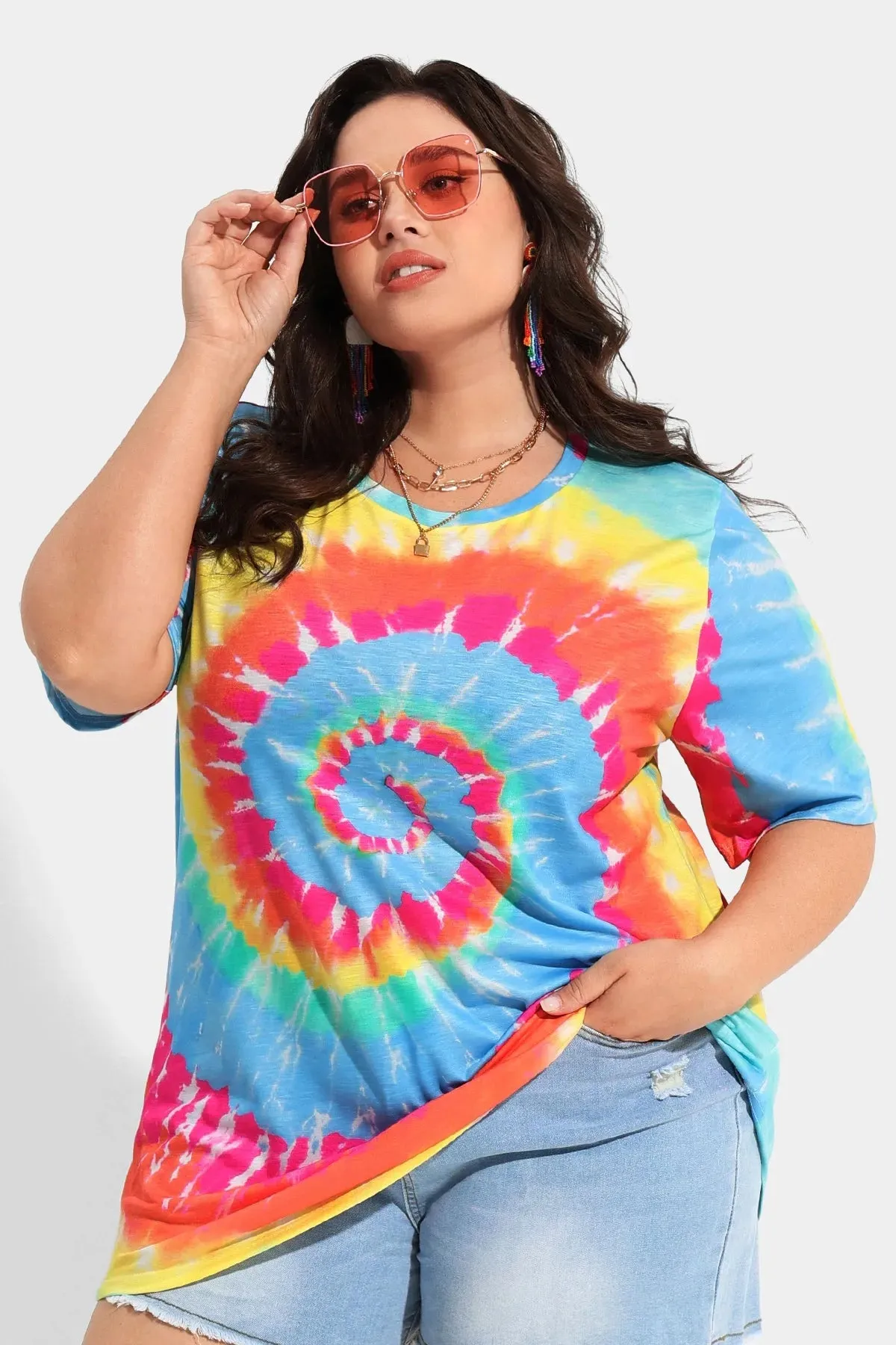 Ritera Candy Tie Dye Heather Crewneck Tunic T-Shirt