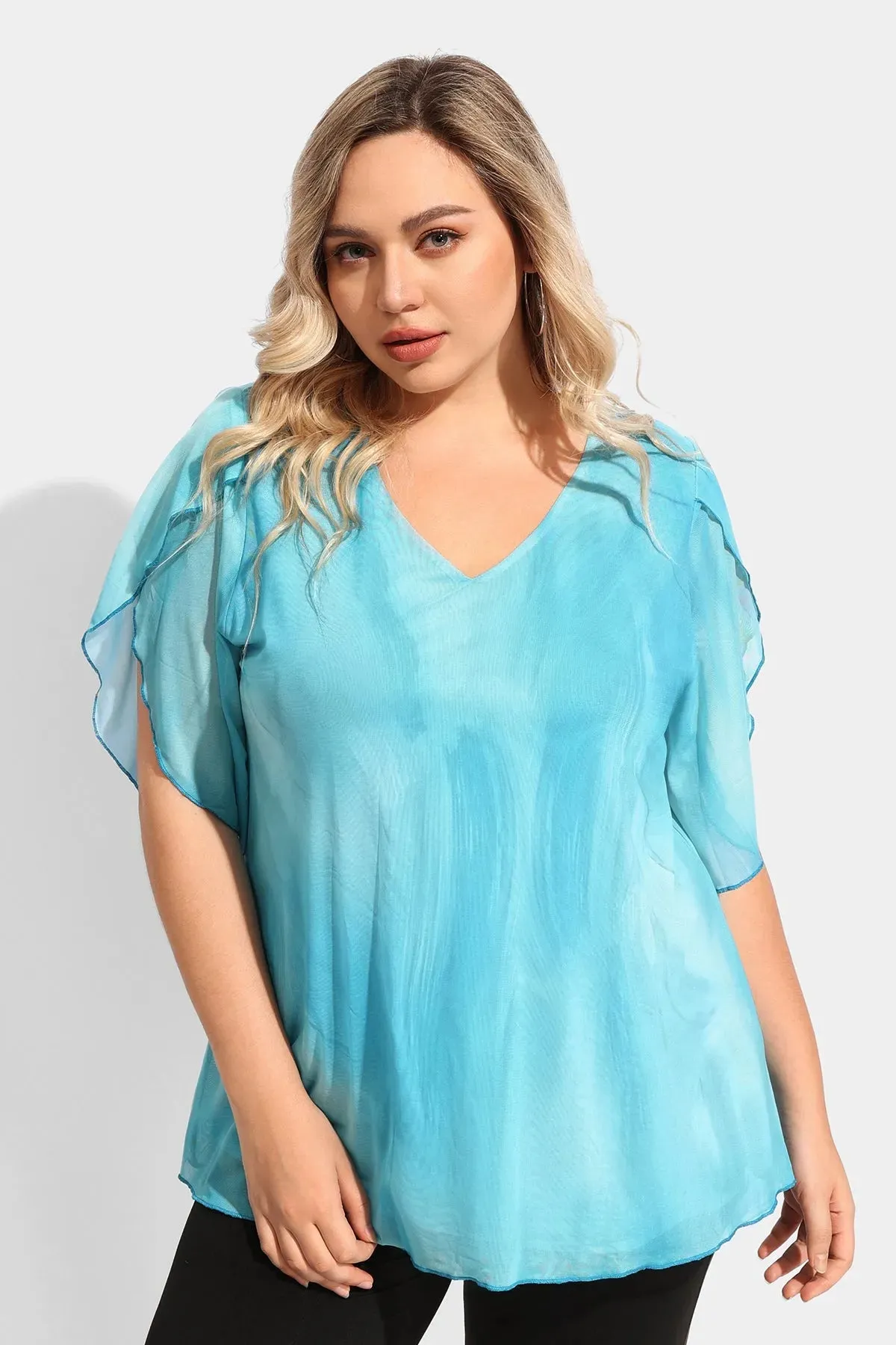 Ritera Chiffon Irregular Sleeves V Neck Blouse