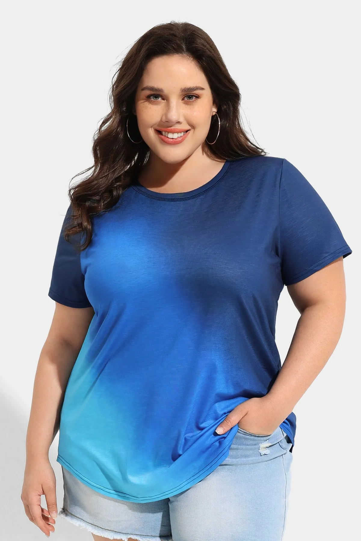 Ritera Contrast Tie Dye Blue Loose Tunic T-Shirt