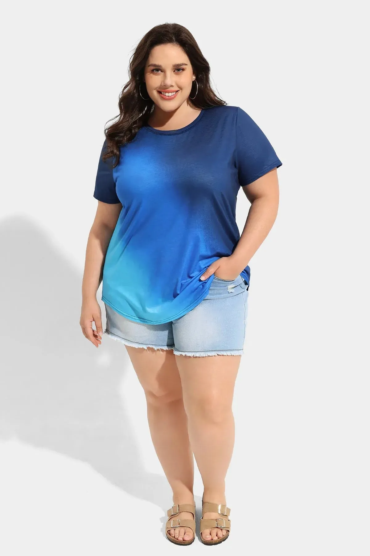 Ritera Contrast Tie Dye Blue Loose Tunic T-Shirt