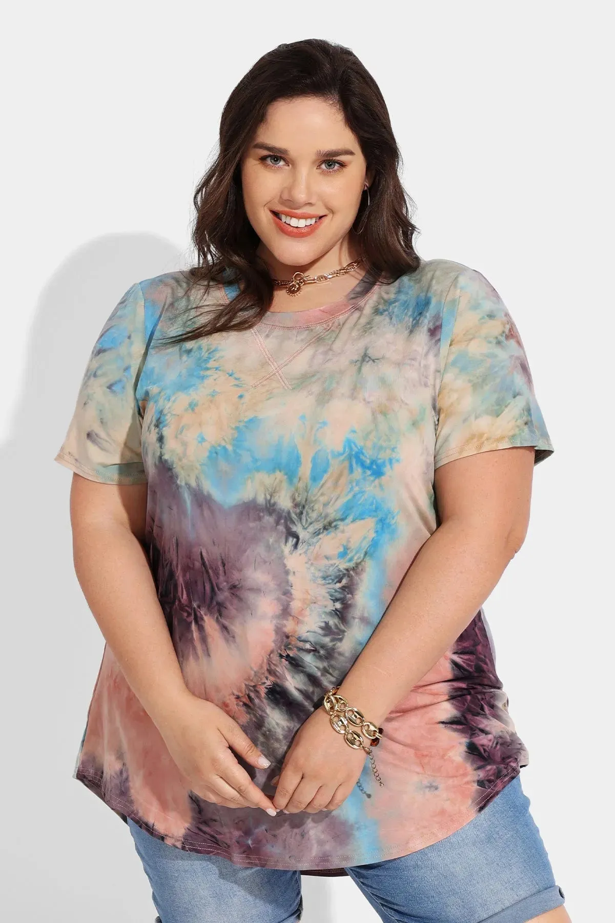 Ritera Contrast Tie Dye Loose Tunic T-Shirt