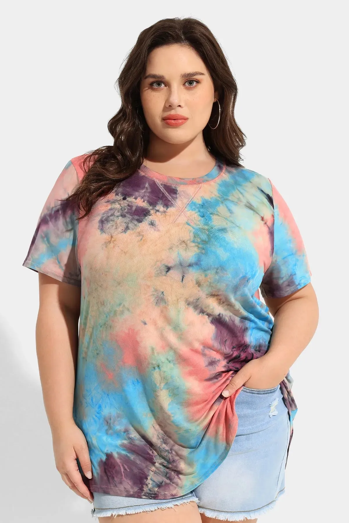 Ritera Contrast Tie Dye Loose Tunic T-Shirt