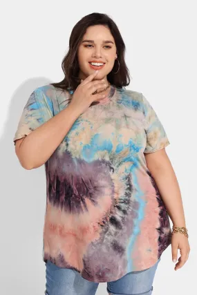 Ritera Contrast Tie Dye Loose Tunic T-Shirt