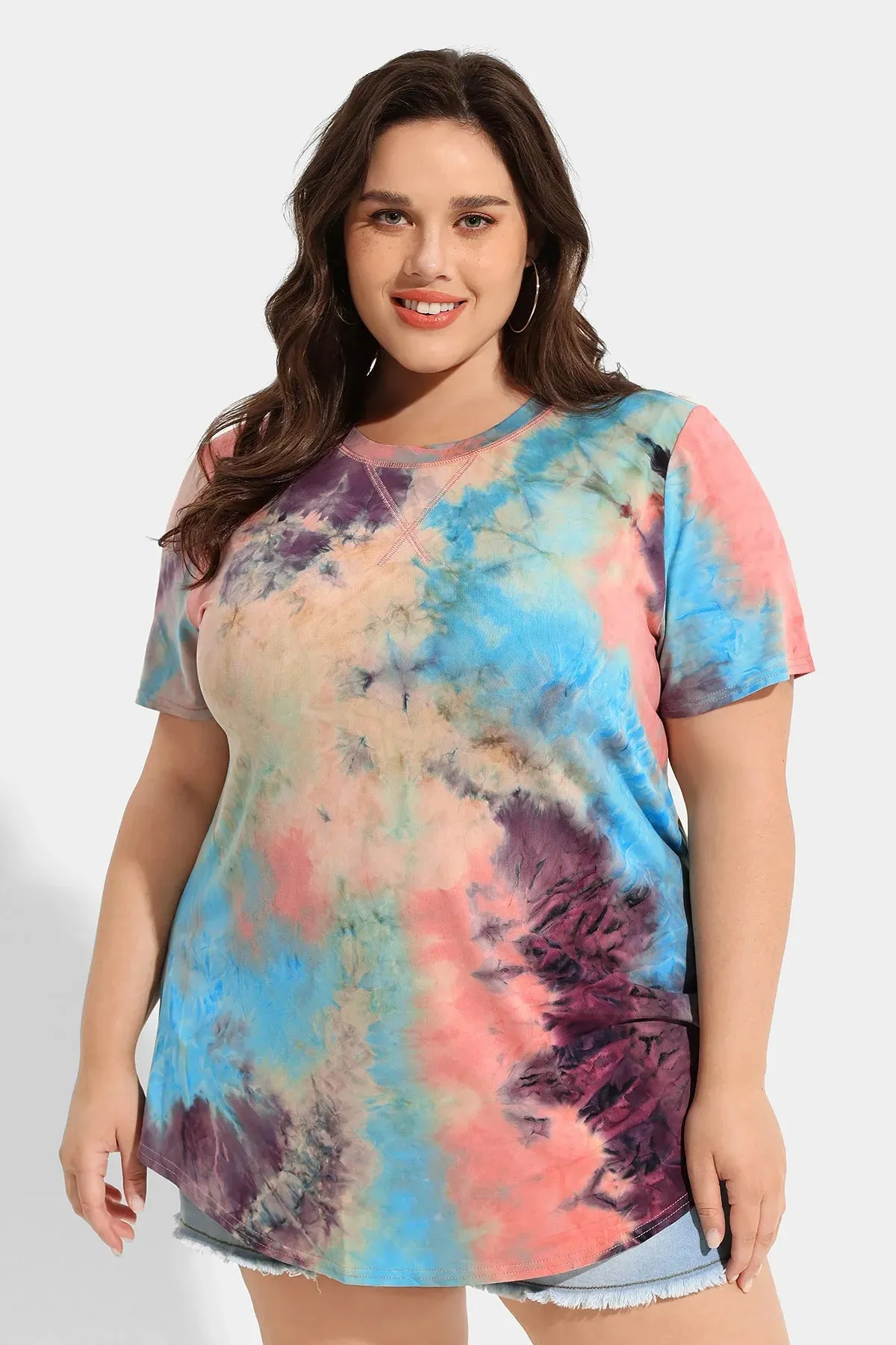 Ritera Contrast Tie Dye Loose Tunic T-Shirt