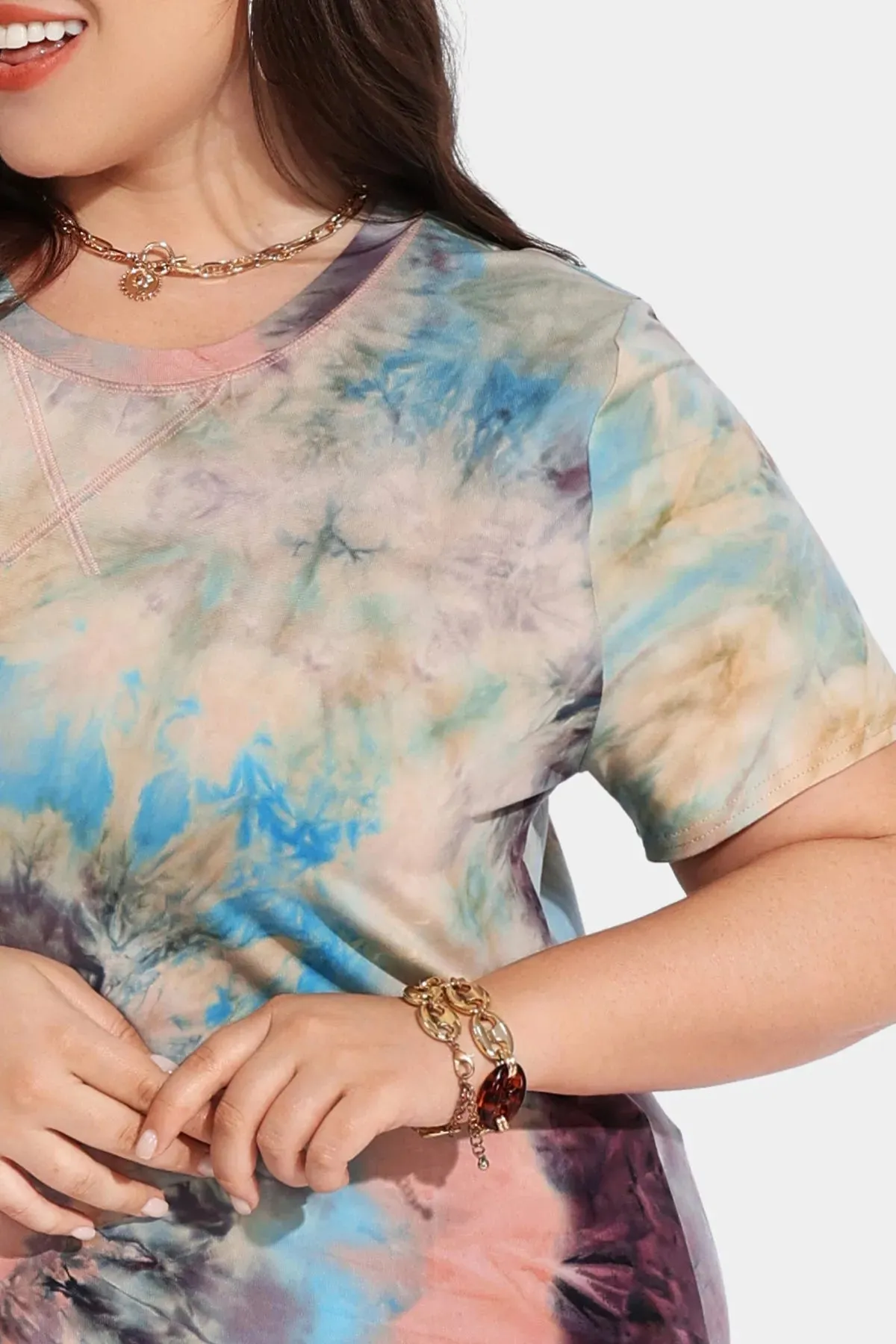 Ritera Contrast Tie Dye Loose Tunic T-Shirt