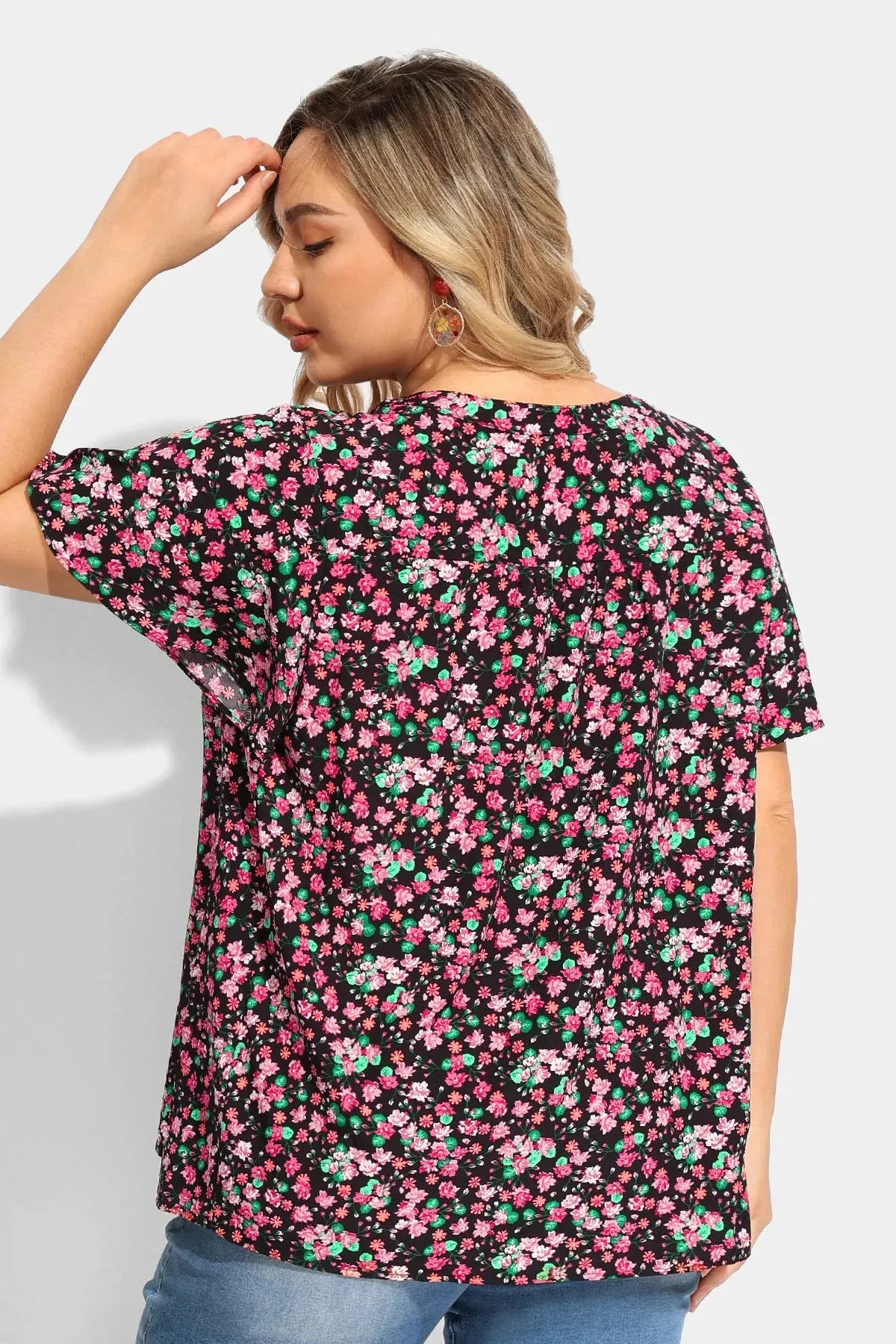 Ritera Floral Drawstring V Neck Blouse