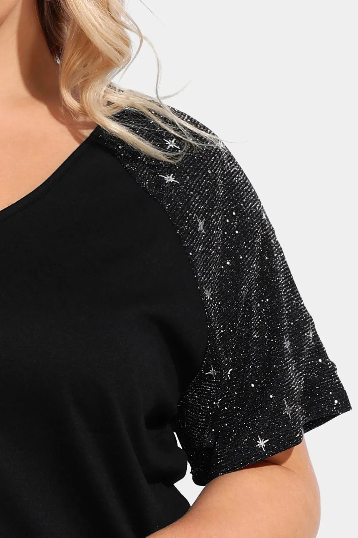 Ritera Sequin Raglan Sleeves V Neck Tunic T-Shirt