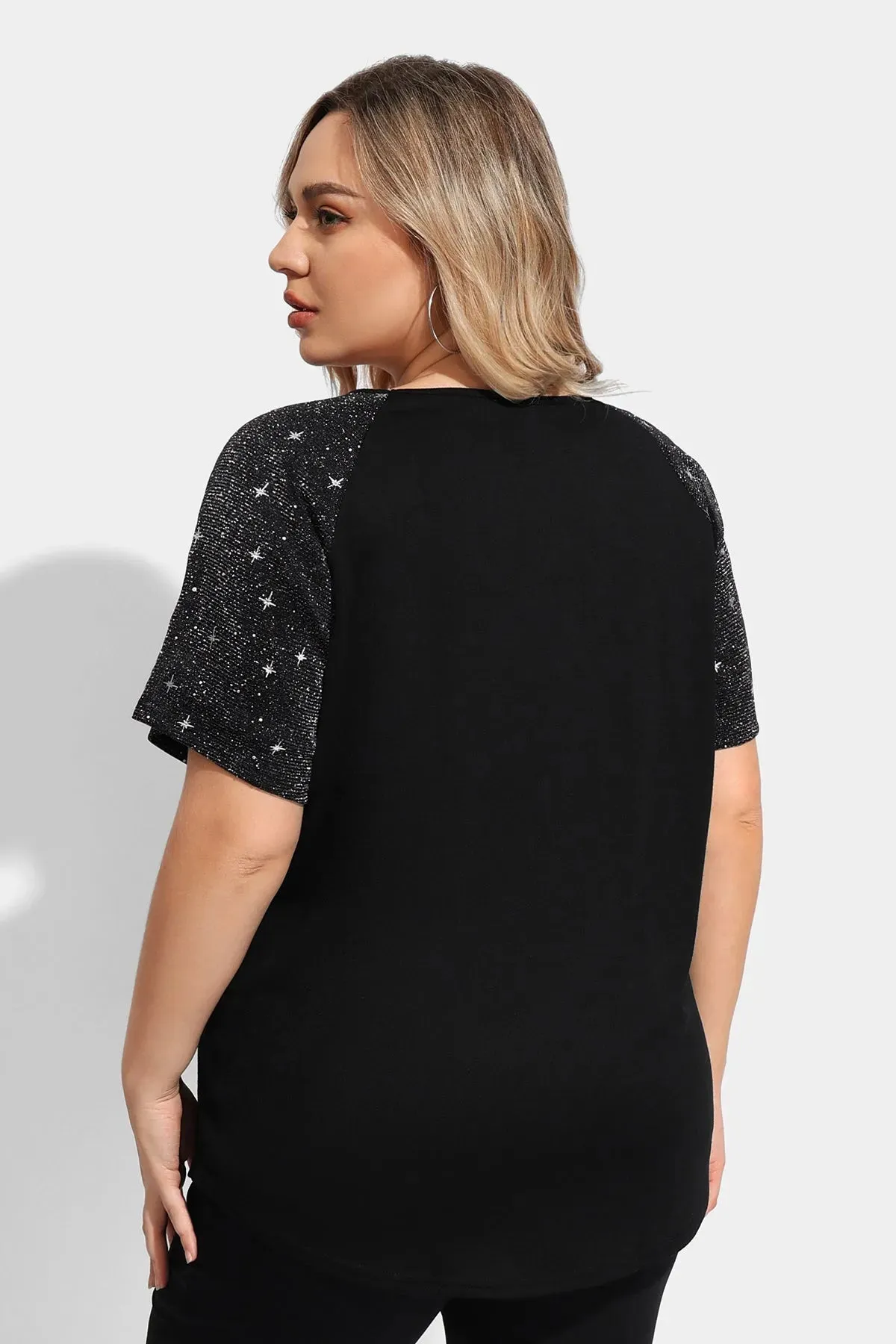 Ritera Sequin Raglan Sleeves V Neck Tunic T-Shirt