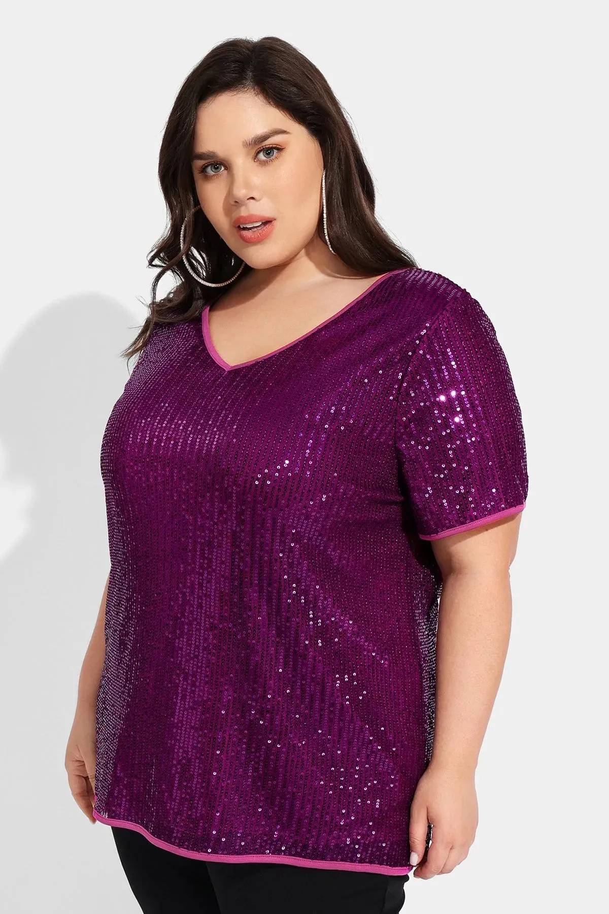 Ritera Sequin Texture V Neck Tunic T-Shirt