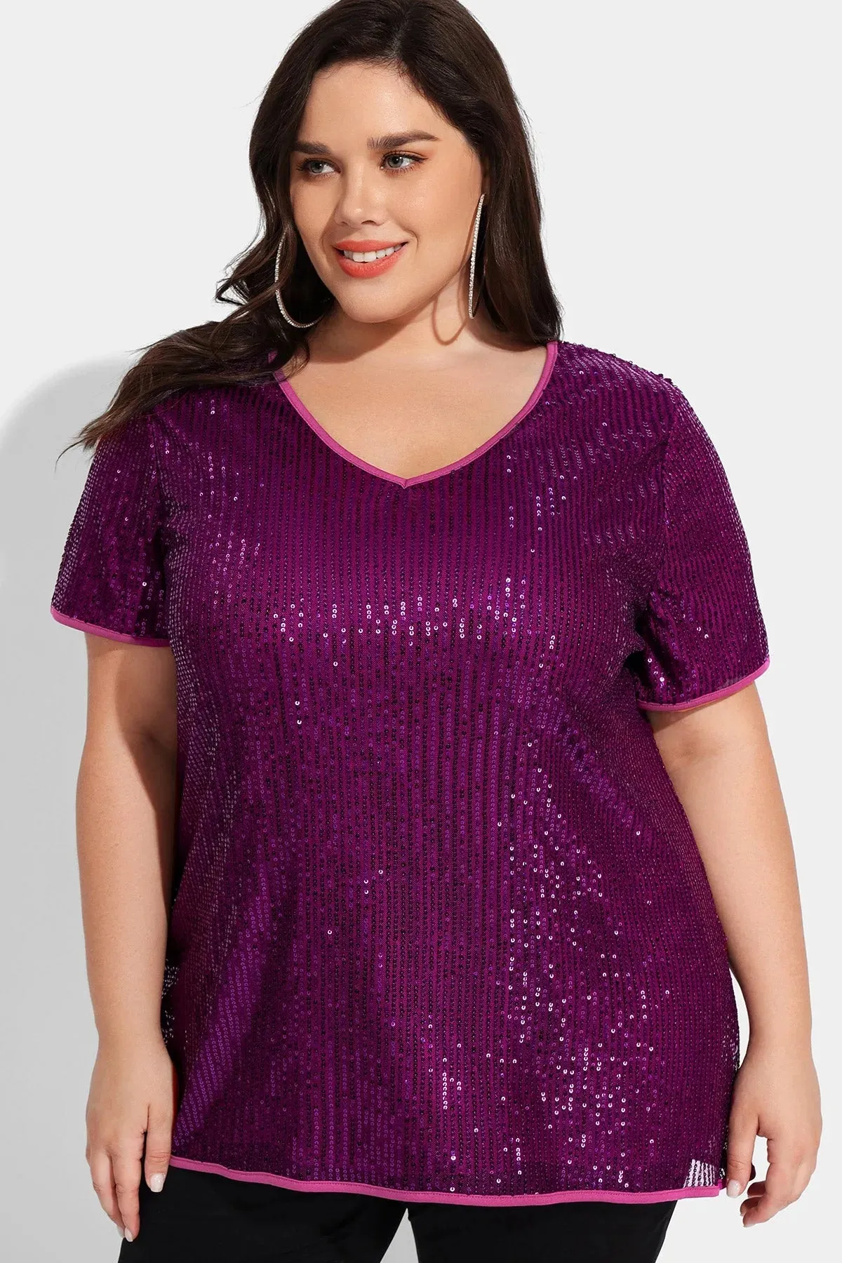 Ritera Sequin Texture V Neck Tunic T-Shirt