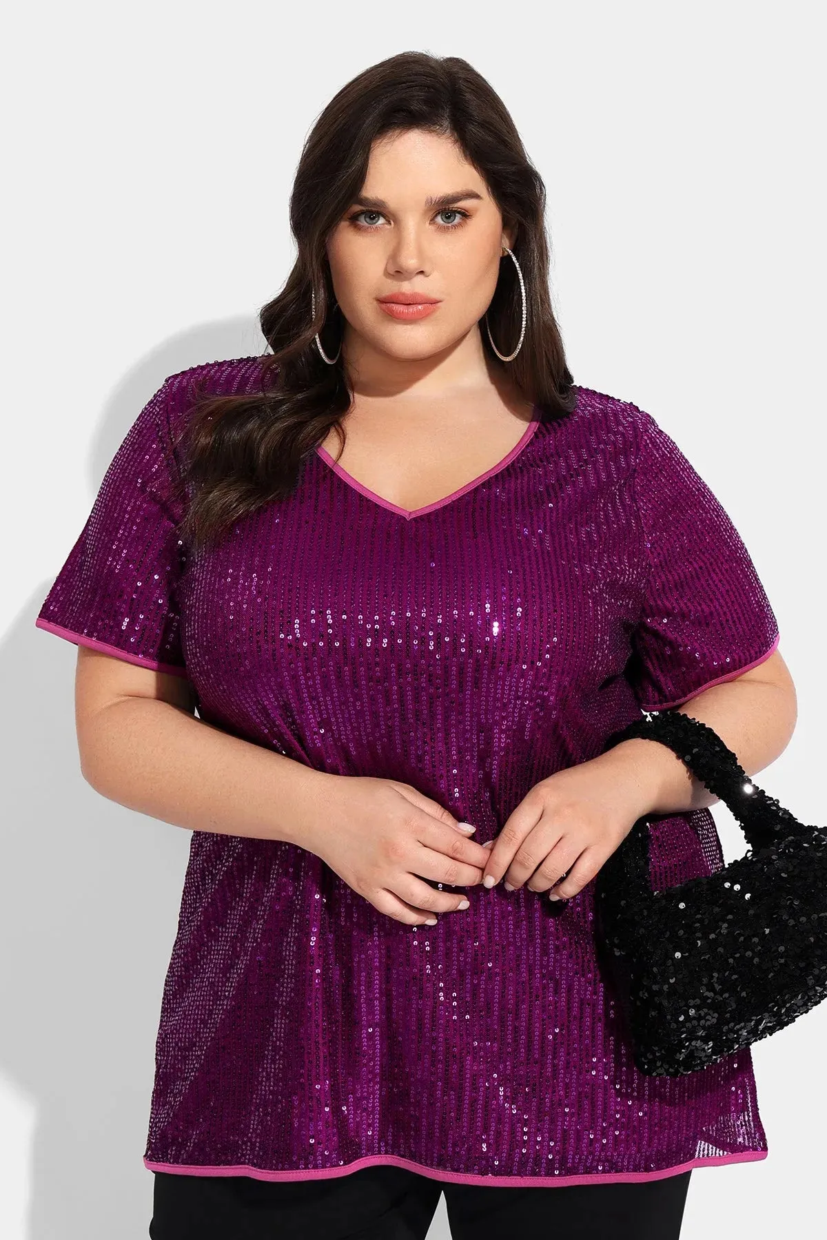 Ritera Sequin Texture V Neck Tunic T-Shirt