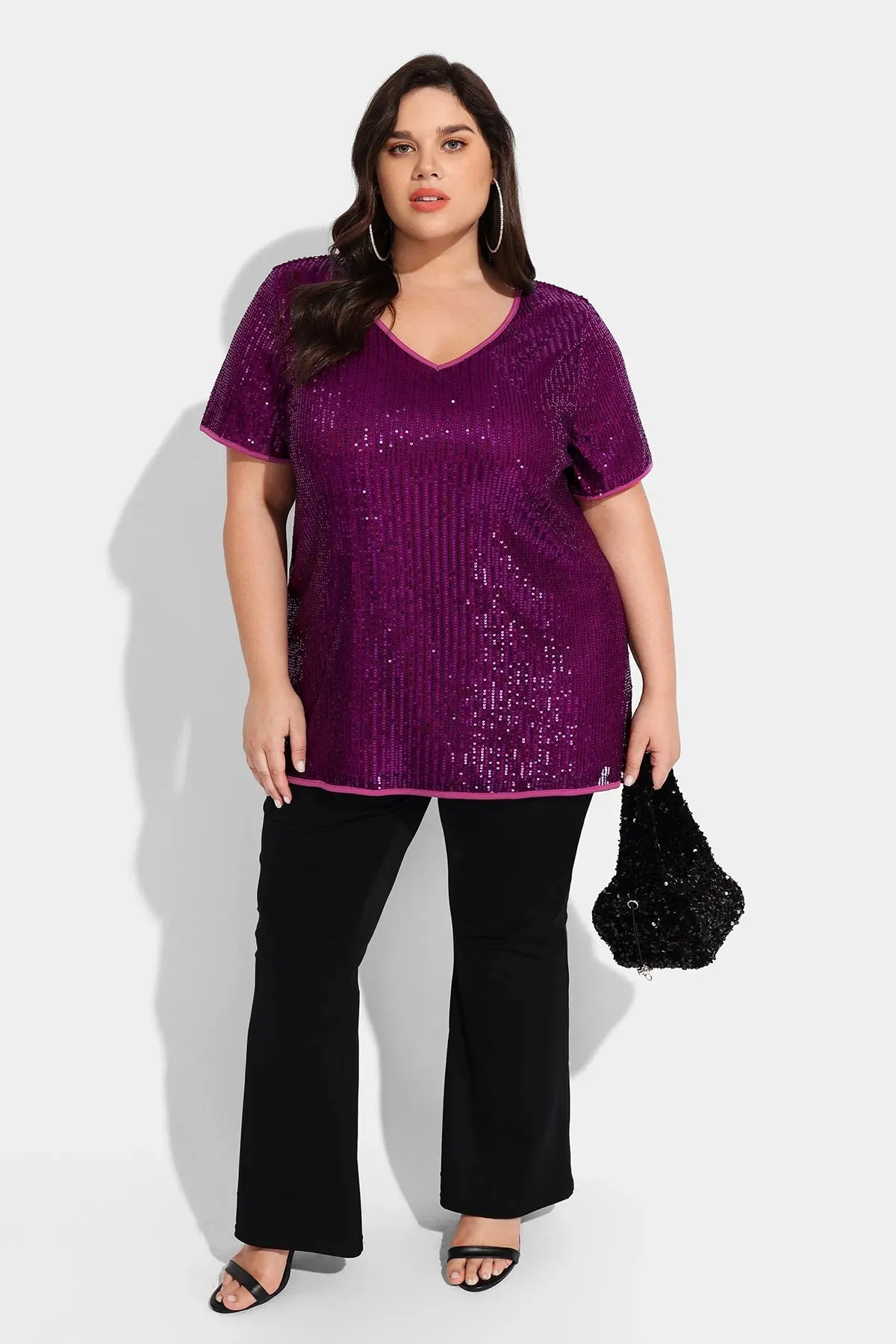 Ritera Sequin Texture V Neck Tunic T-Shirt