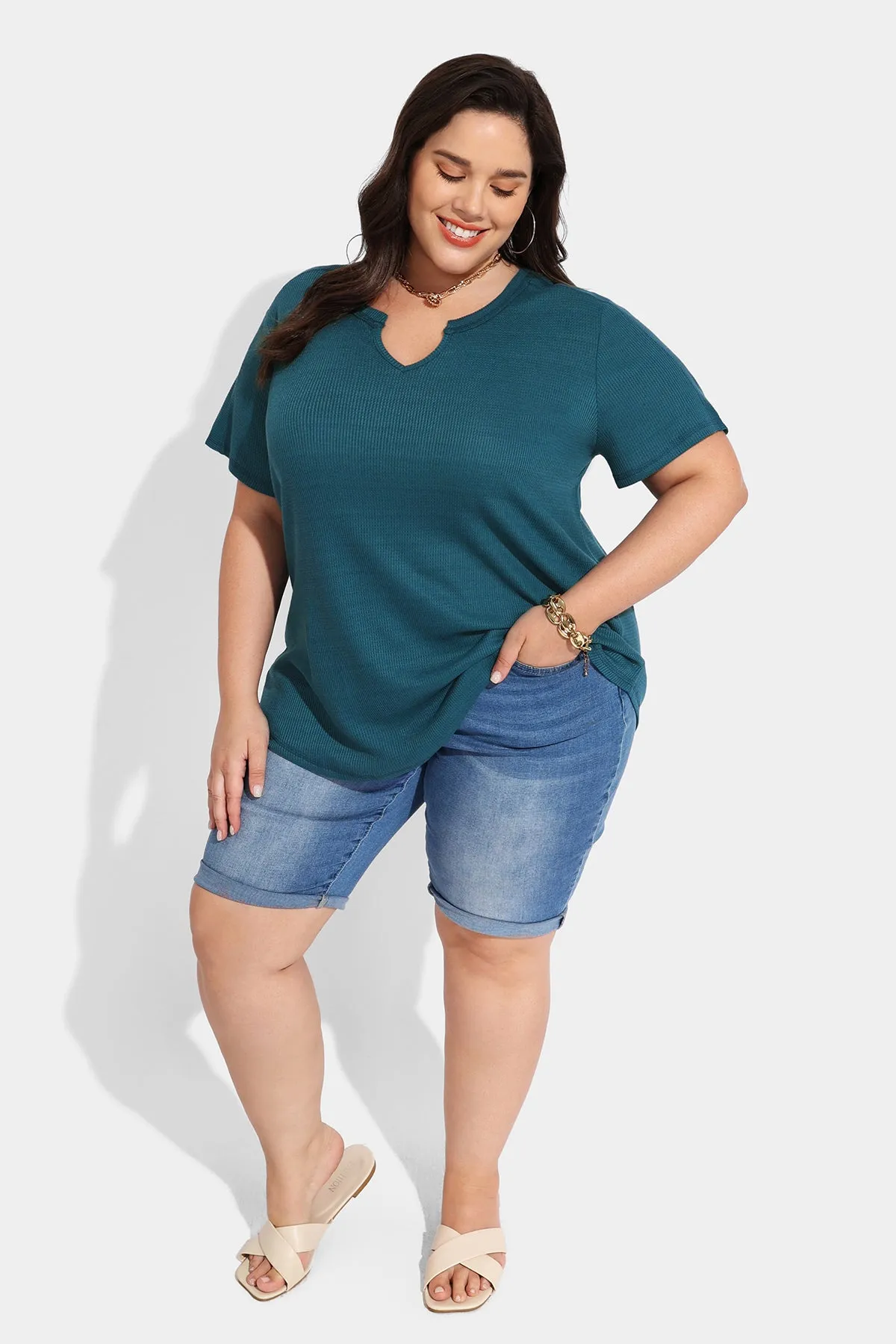 Ritera Solid Notched V Neck T-Shirt