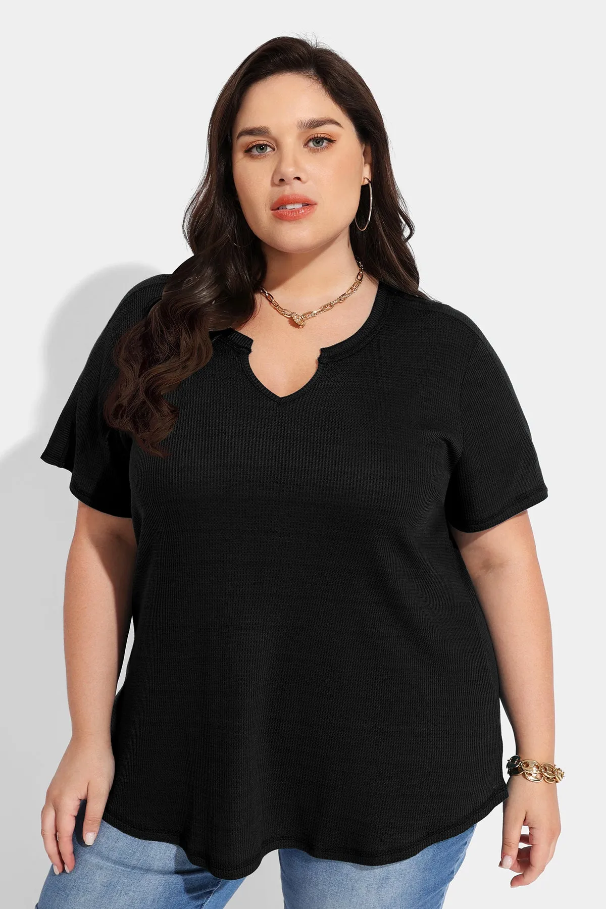 Ritera Solid Notched V Neck T-Shirt