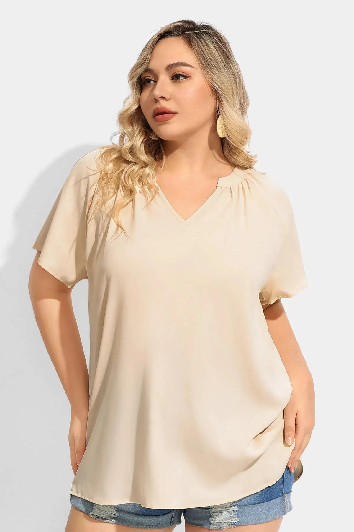 Ritera Solid Supersoft Notched V Neck Tunic T-Shirt