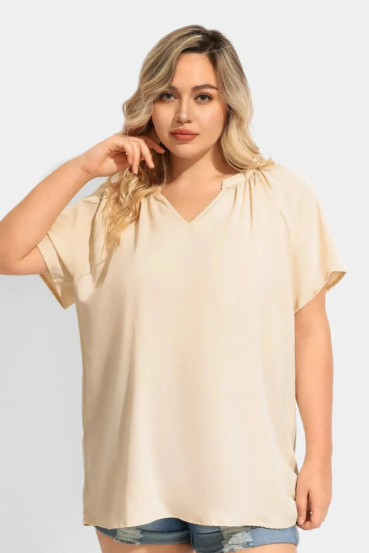 Ritera Solid Supersoft Notched V Neck Tunic T-Shirt