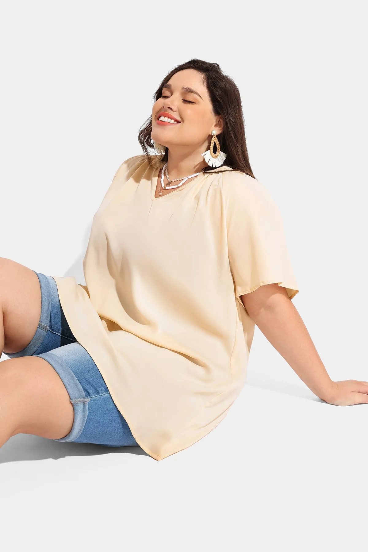 Ritera Solid Supersoft Notched V Neck Tunic T-Shirt