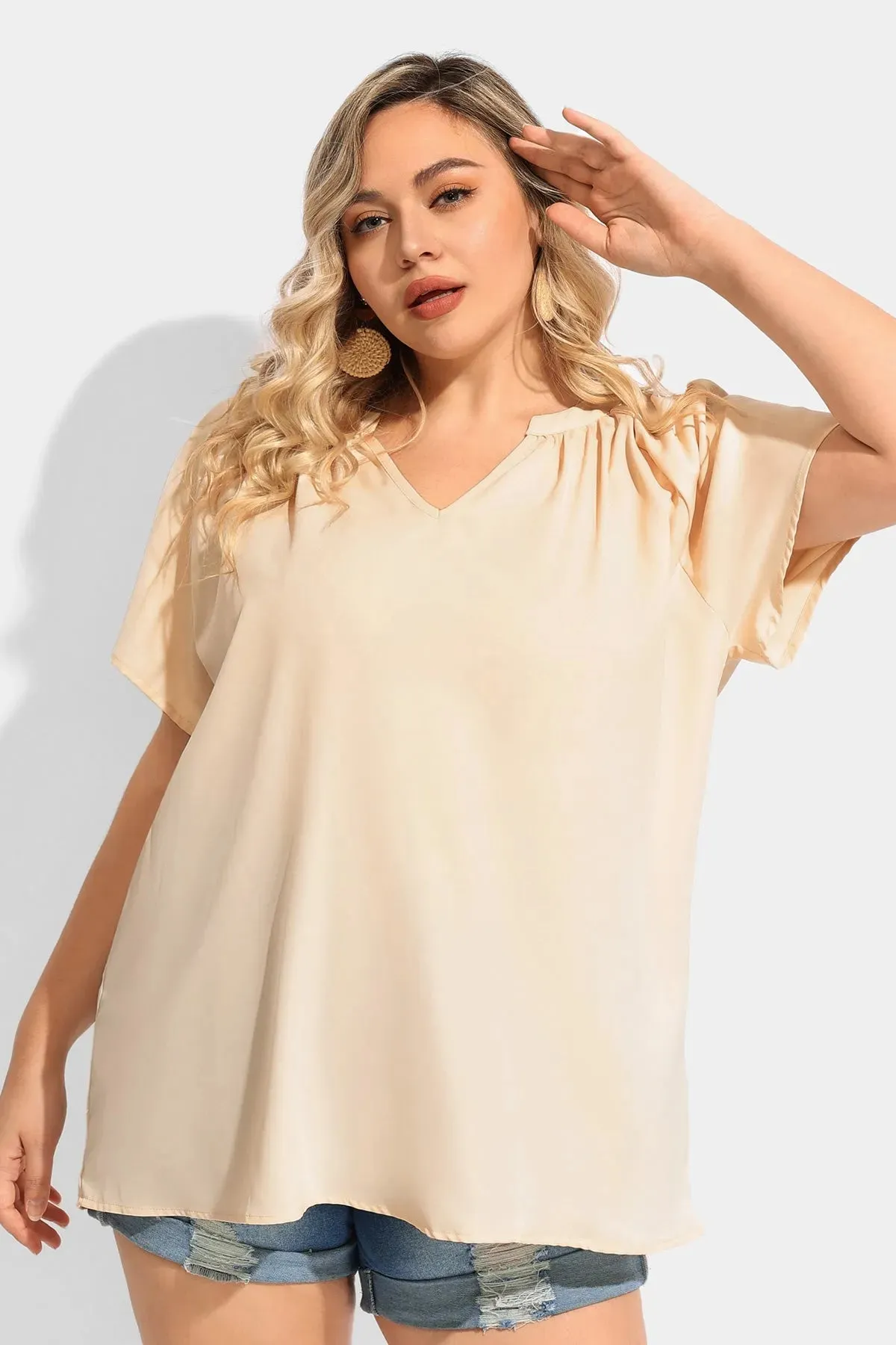 Ritera Solid Supersoft Notched V Neck Tunic T-Shirt