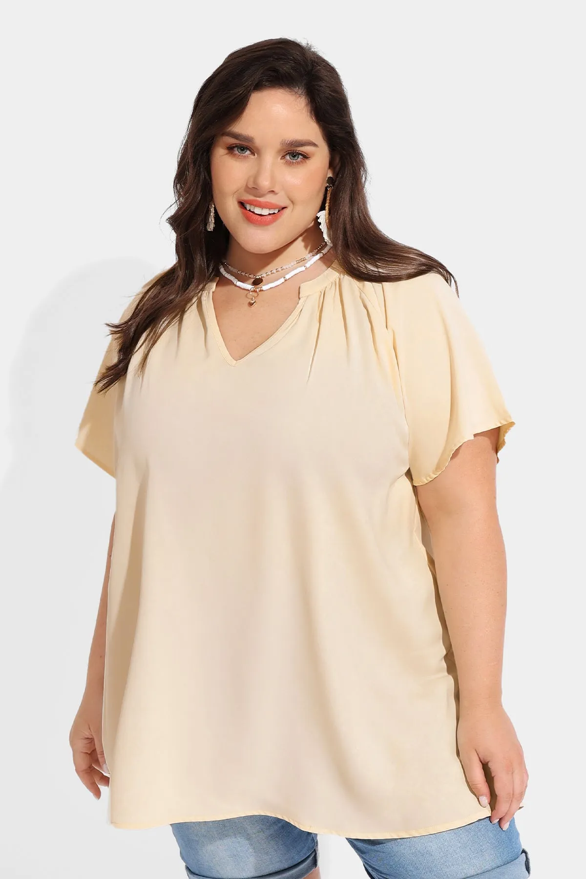 Ritera Solid Supersoft Notched V Neck Tunic T-Shirt