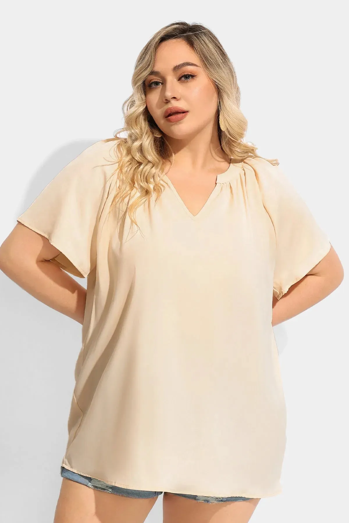 Ritera Solid Supersoft Notched V Neck Tunic T-Shirt