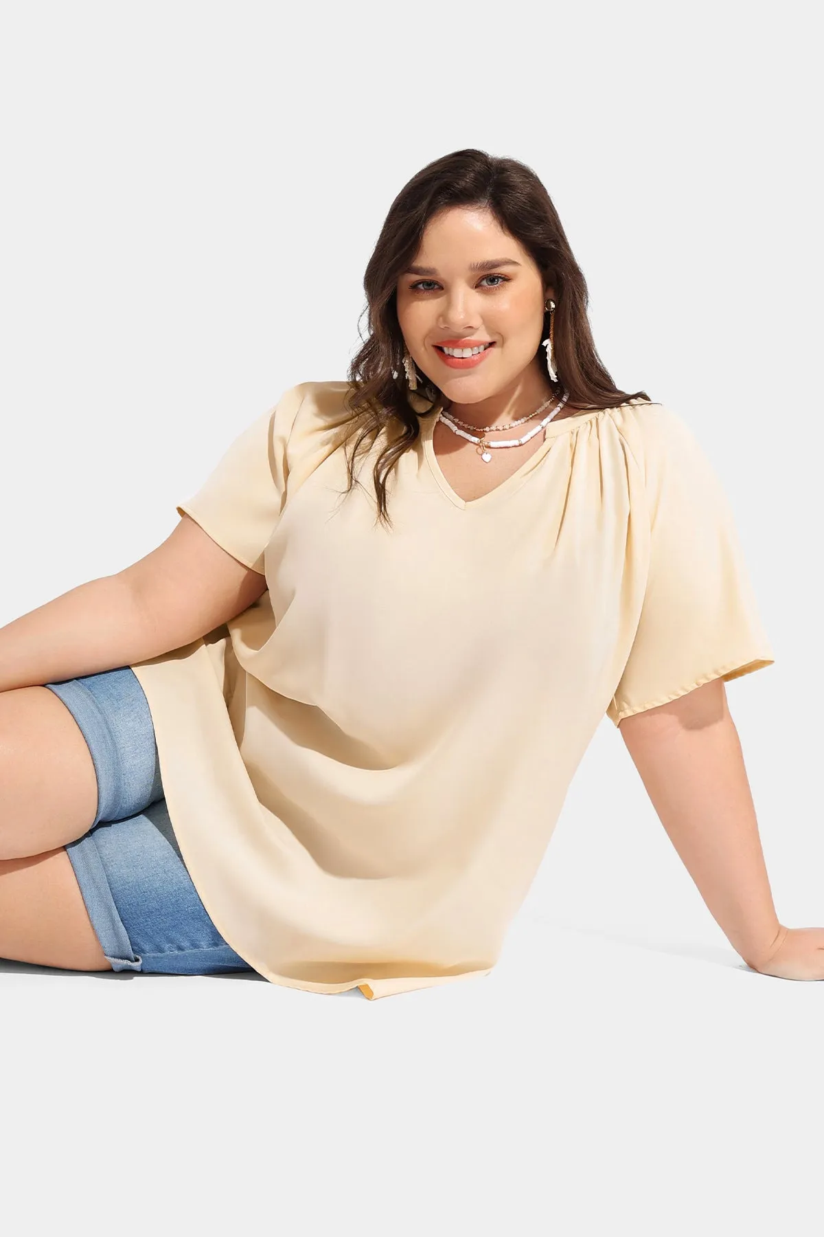 Ritera Solid Supersoft Notched V Neck Tunic T-Shirt