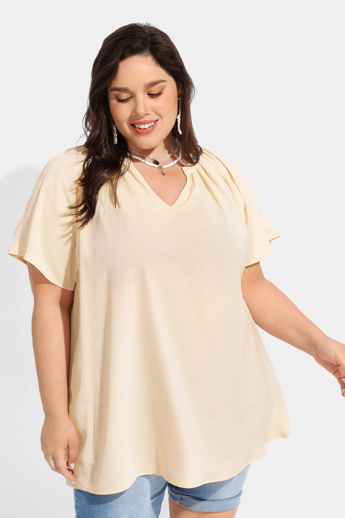 Ritera Solid Supersoft Notched V Neck Tunic T-Shirt