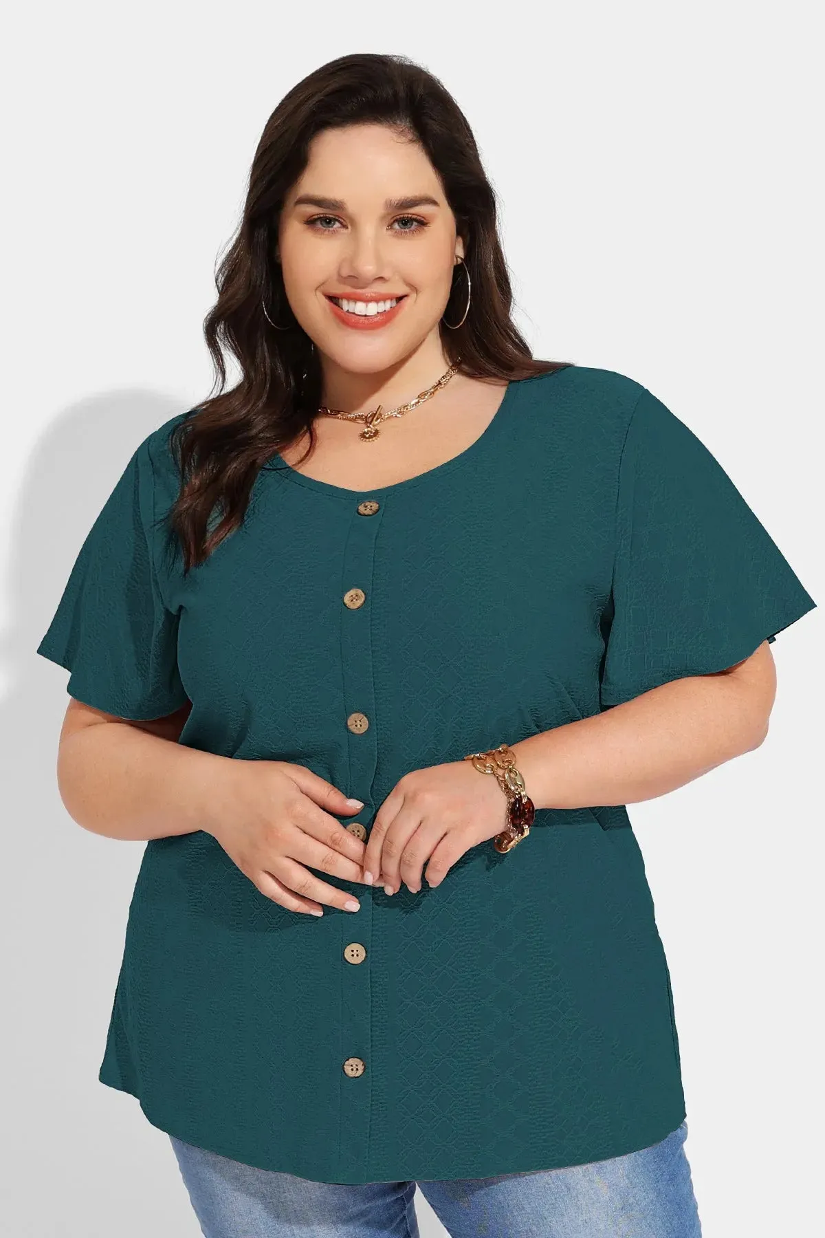 Ritera Solid Texture Button Down Tunic T-Shirt