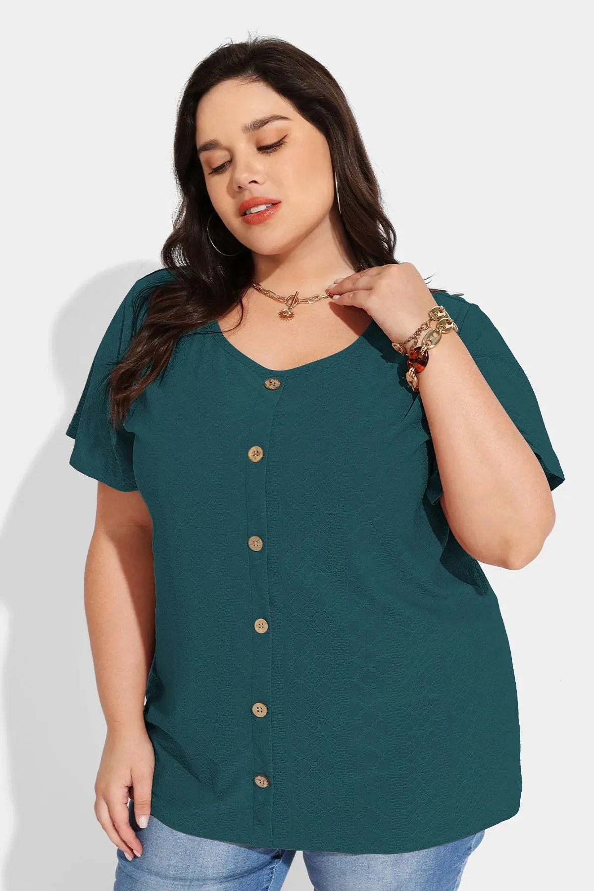 Ritera Solid Texture Button Down Tunic T-Shirt