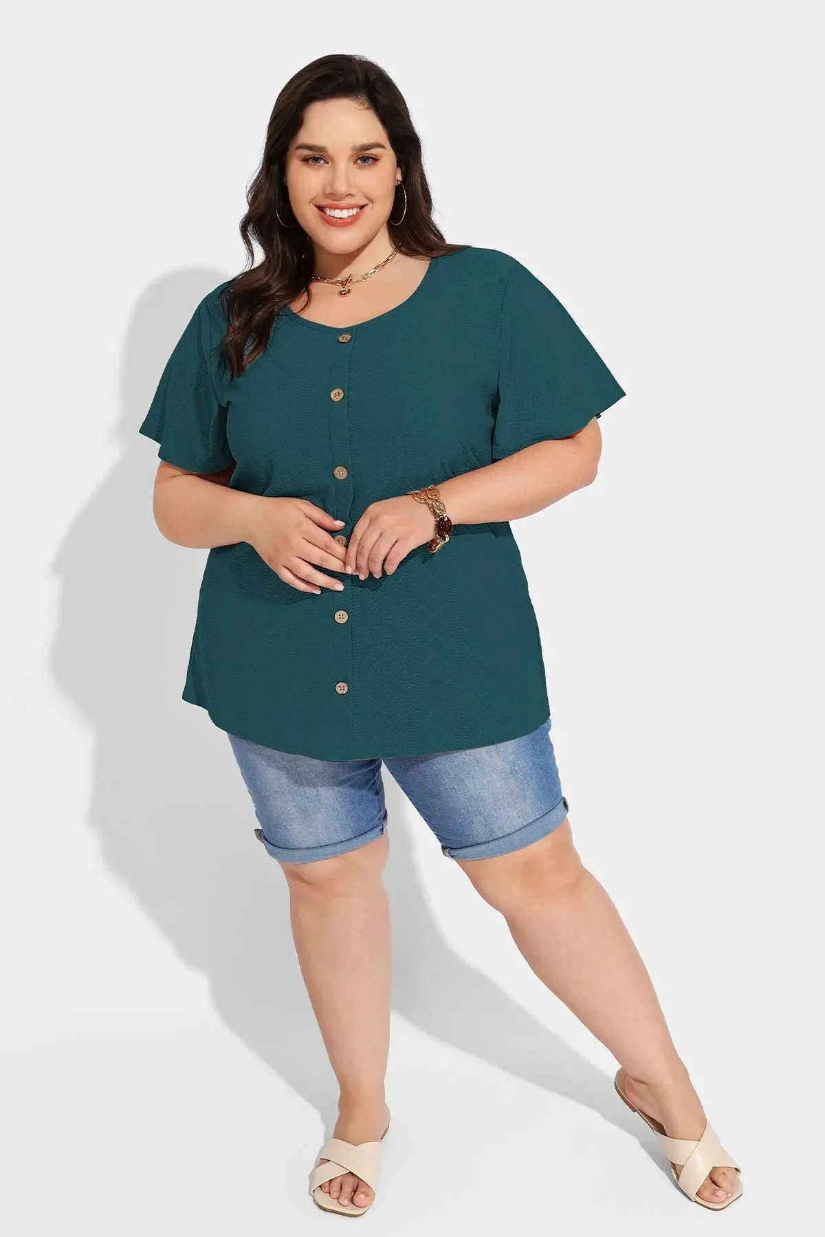 Ritera Solid Texture Button Down Tunic T-Shirt