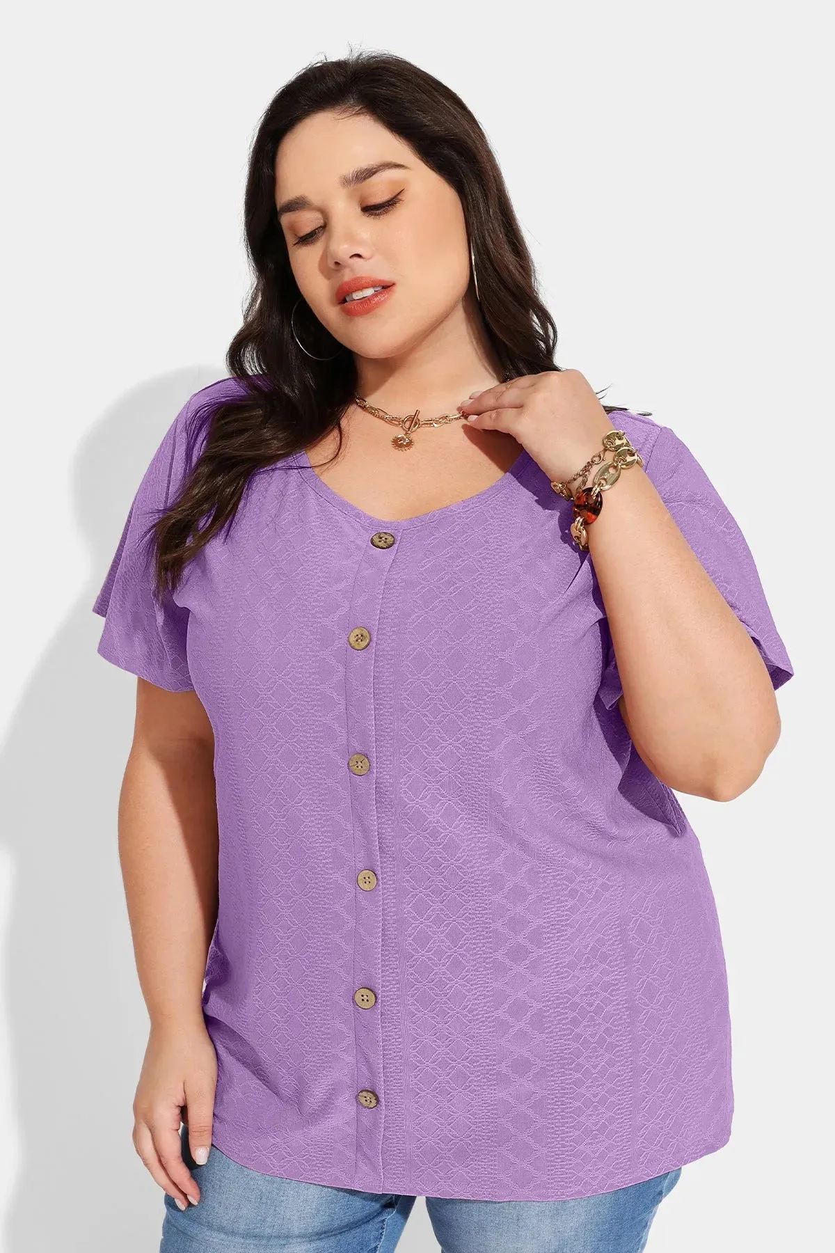 Ritera Solid Texture Button Down Tunic T-Shirt