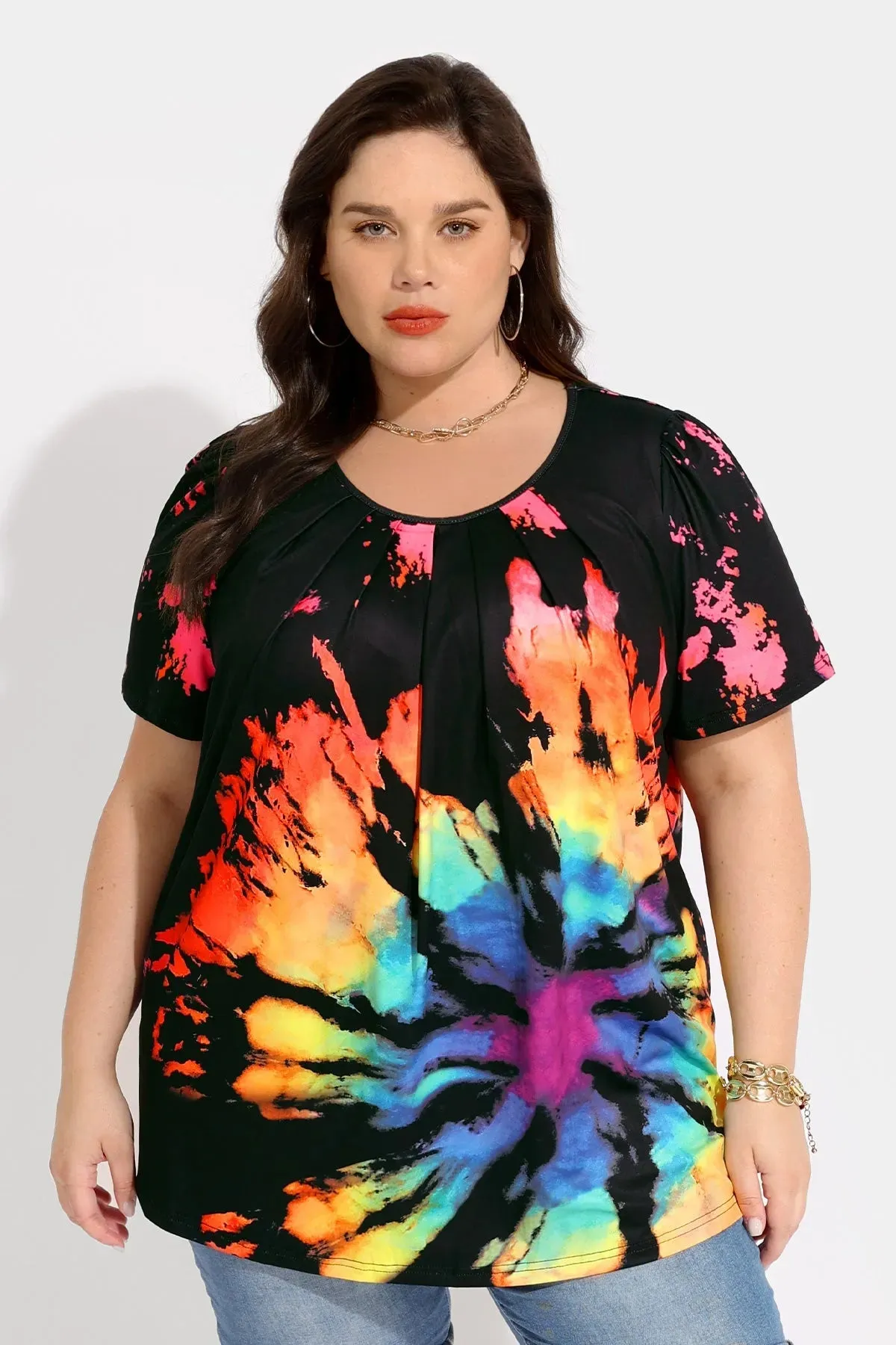 Ritera Supersoft Tie Dye Heather Pleated T-Shirt