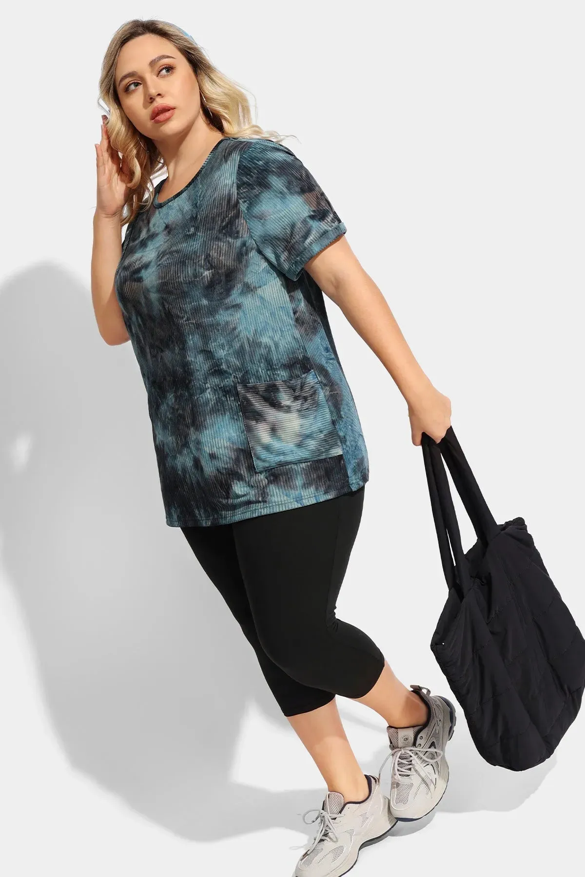 Ritera Tie Dye Texture Crew Neck Pockets Tunic T-Shirt