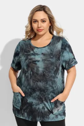 Ritera Tie Dye Texture Crew Neck Pockets Tunic T-Shirt