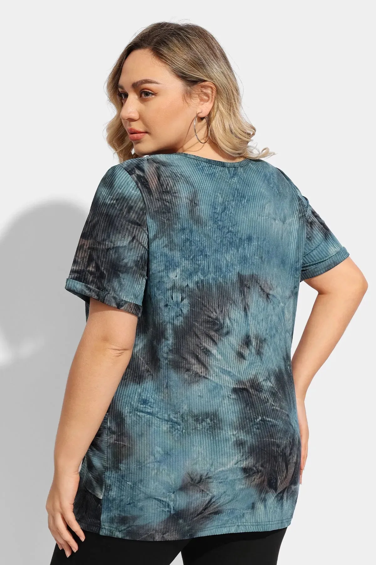 Ritera Tie Dye Texture Crew Neck Pockets Tunic T-Shirt