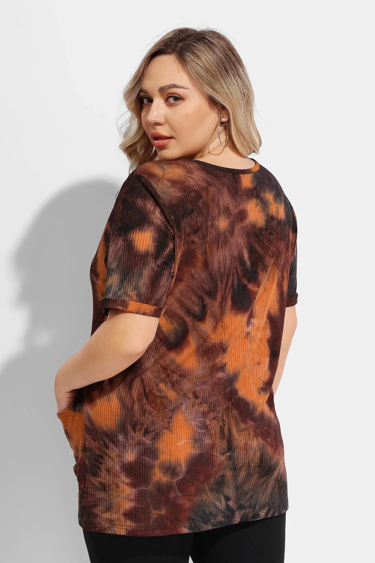 Ritera Tie Dye Texture Crew Neck Tunic T-Shirt with Pockets