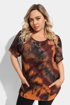 Ritera Tie Dye Texture Crew Neck Tunic T-Shirt with Pockets