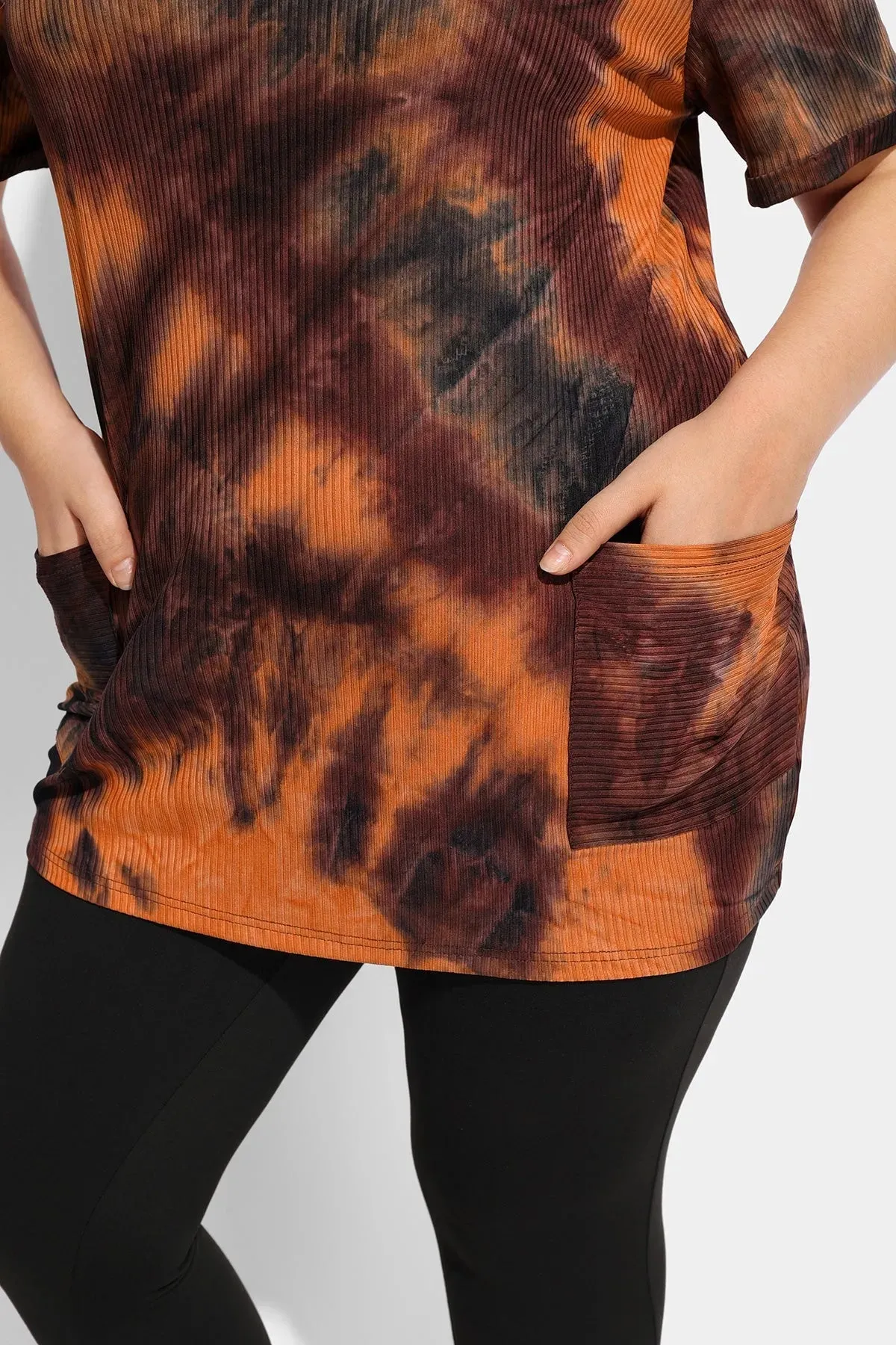 Ritera Tie Dye Texture Crew Neck Tunic T-Shirt with Pockets