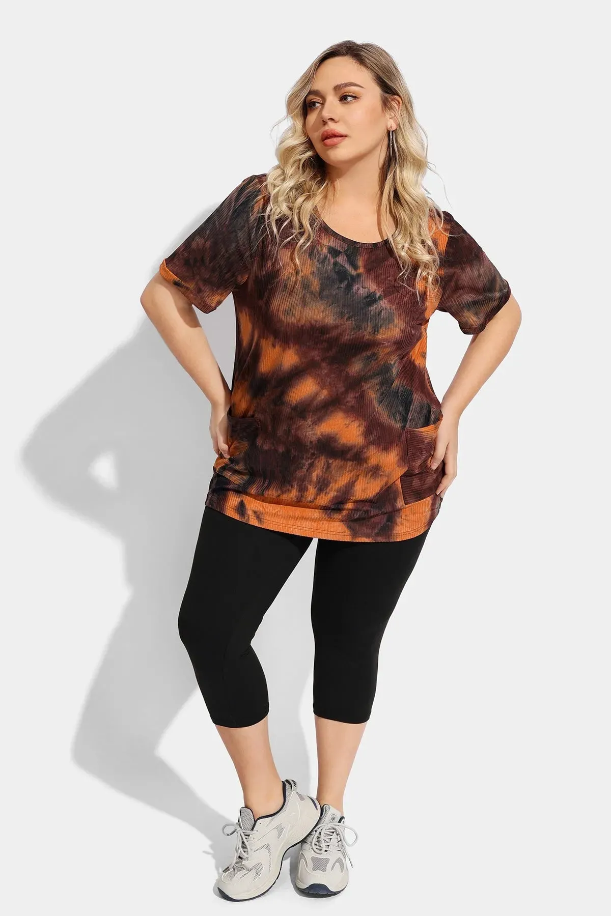 Ritera Tie Dye Texture Crew Neck Tunic T-Shirt with Pockets