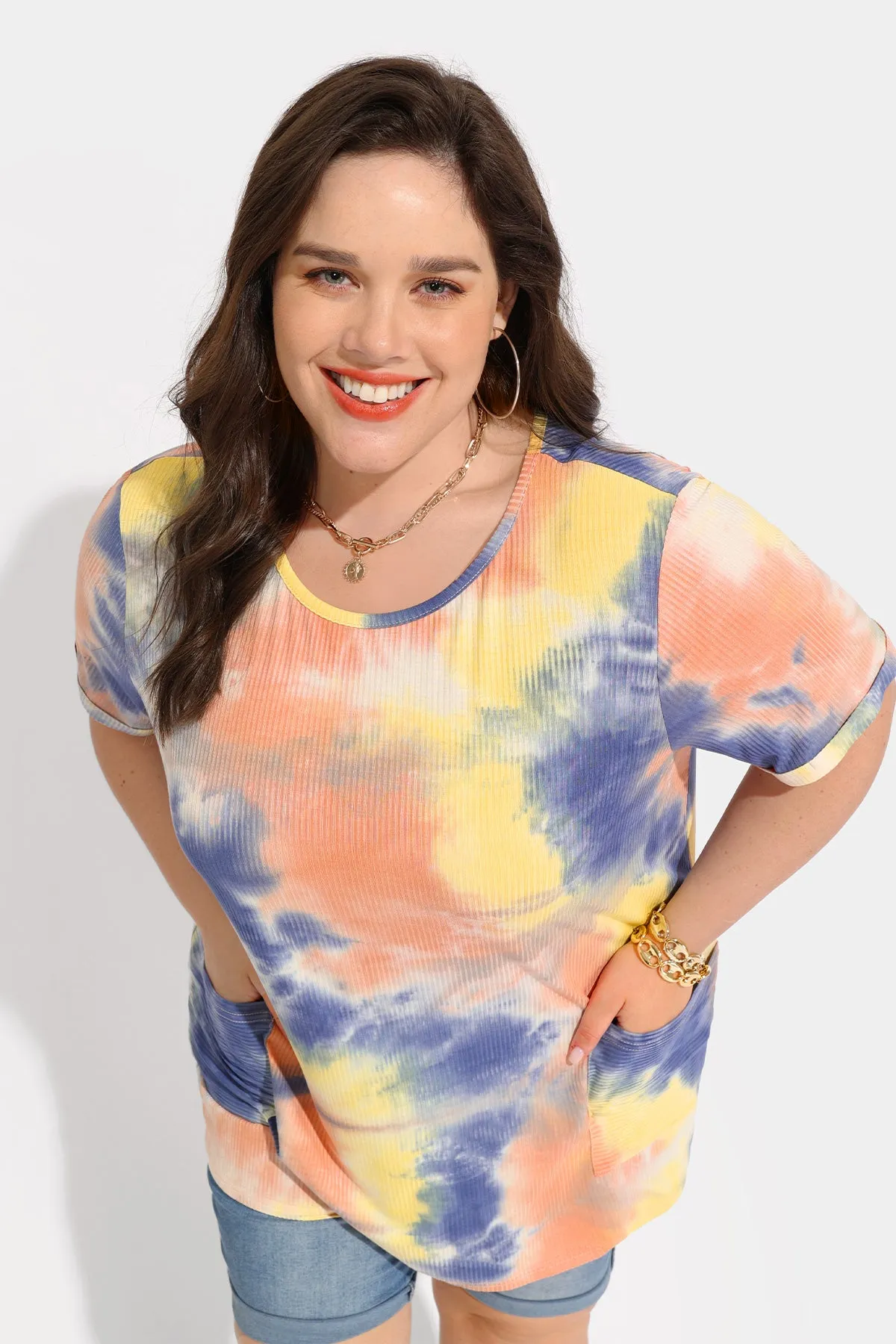 Ritera Tie Dye Texture Tunic T-Shirt with Pockets