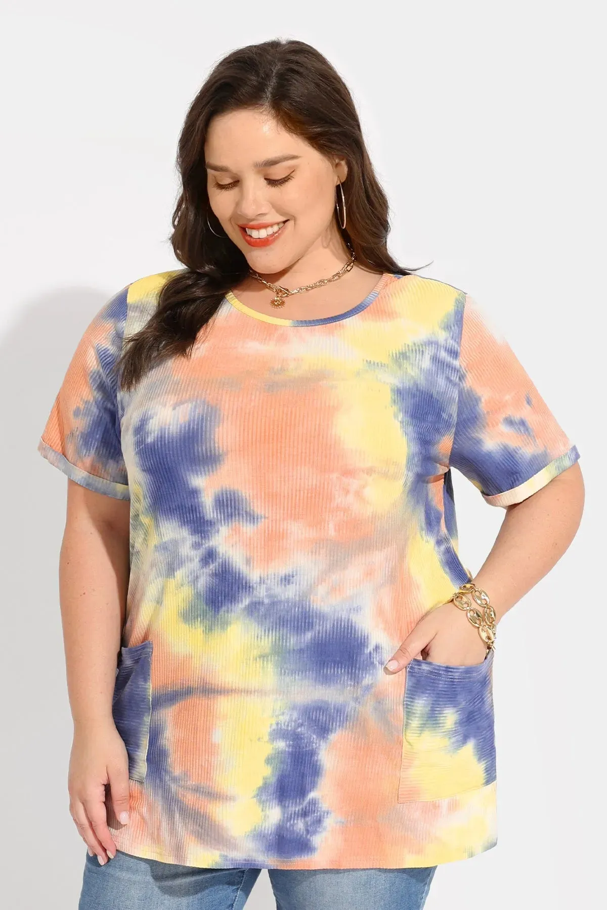 Ritera Tie Dye Texture Tunic T-Shirt with Pockets