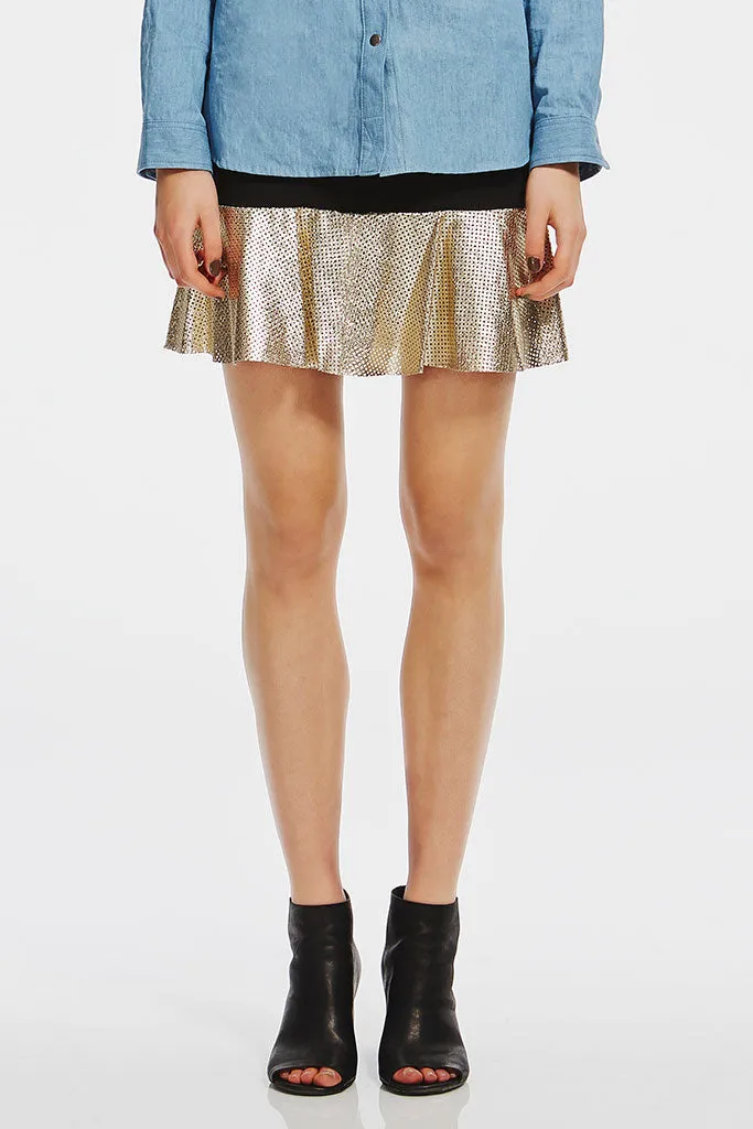 Rockett Skirt perforated Gold Leather & Ponti - SAMPLE