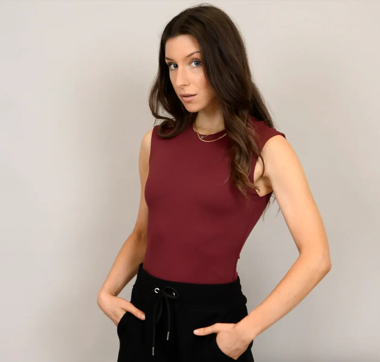 Roxi Sleeveless Crewneck Bodysuit - Oxblood