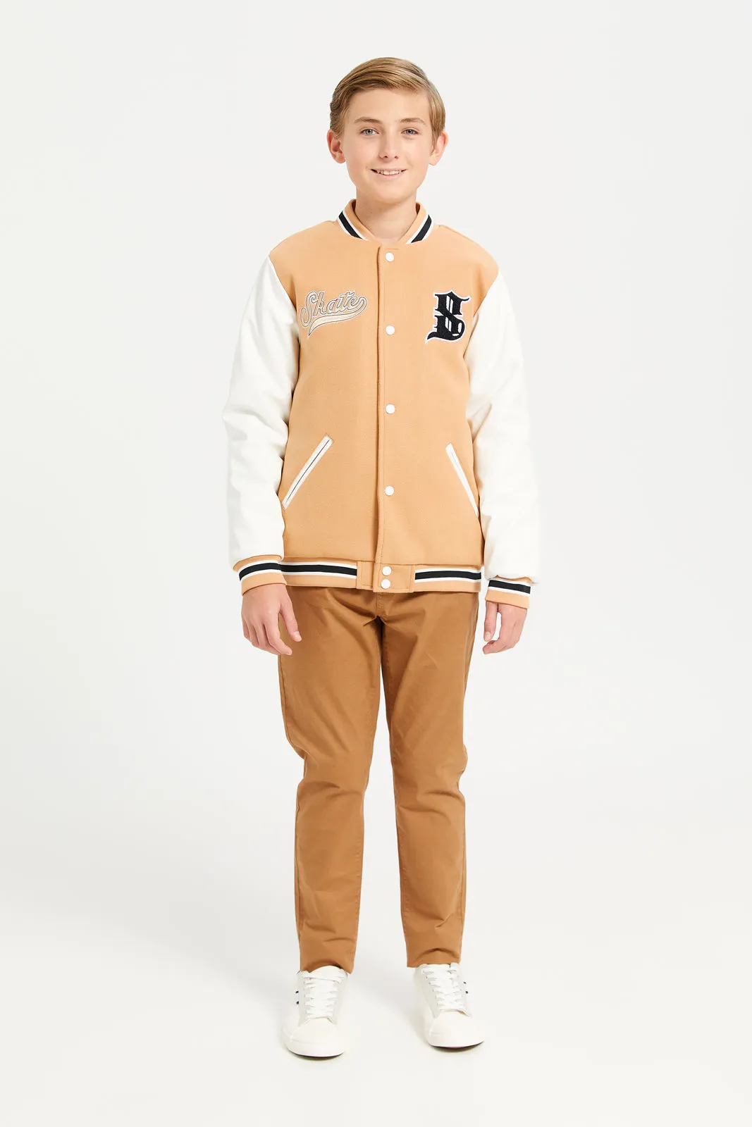 Senior Boys Beige Embellished Basketball Jacket