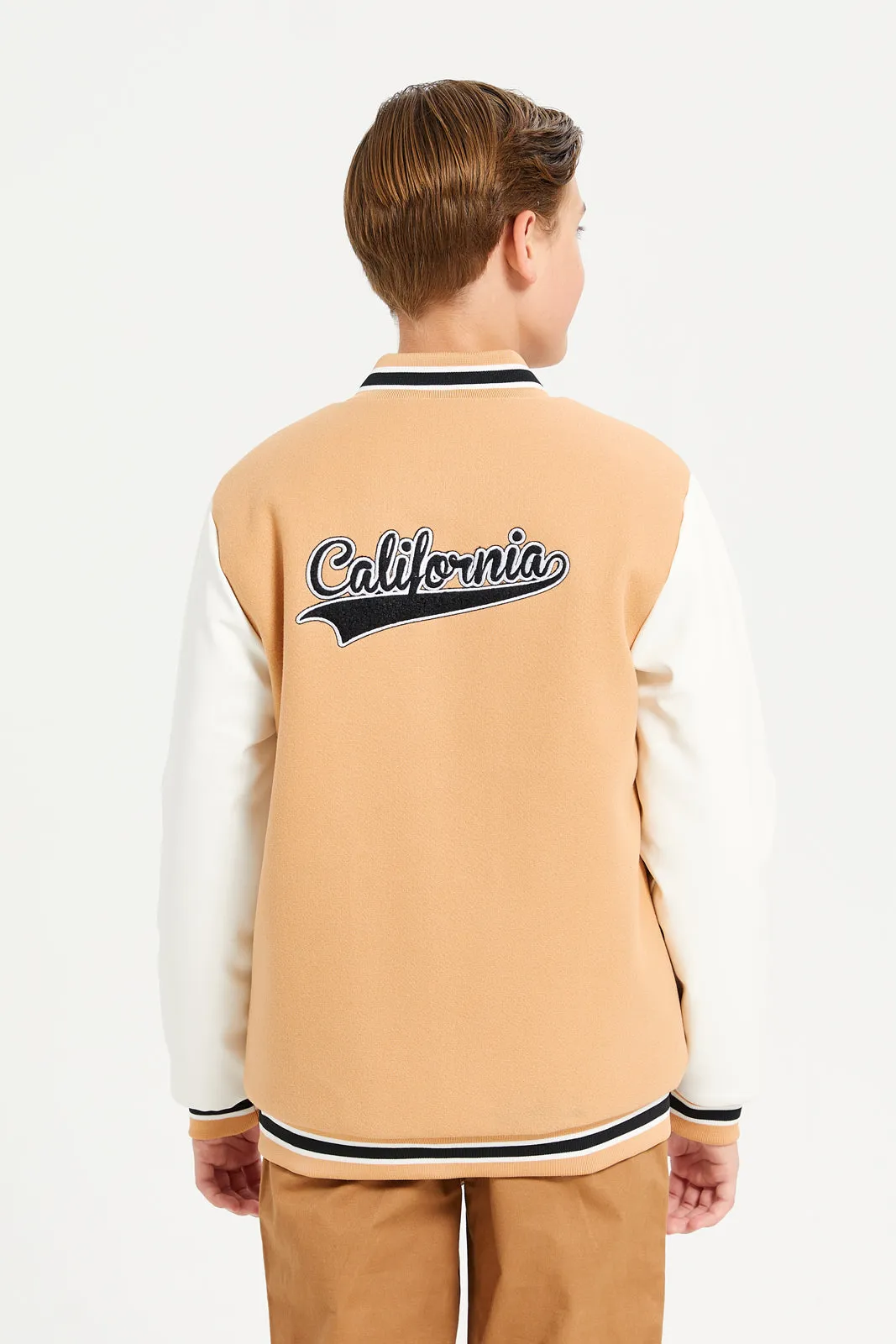 Senior Boys Beige Embellished Basketball Jacket