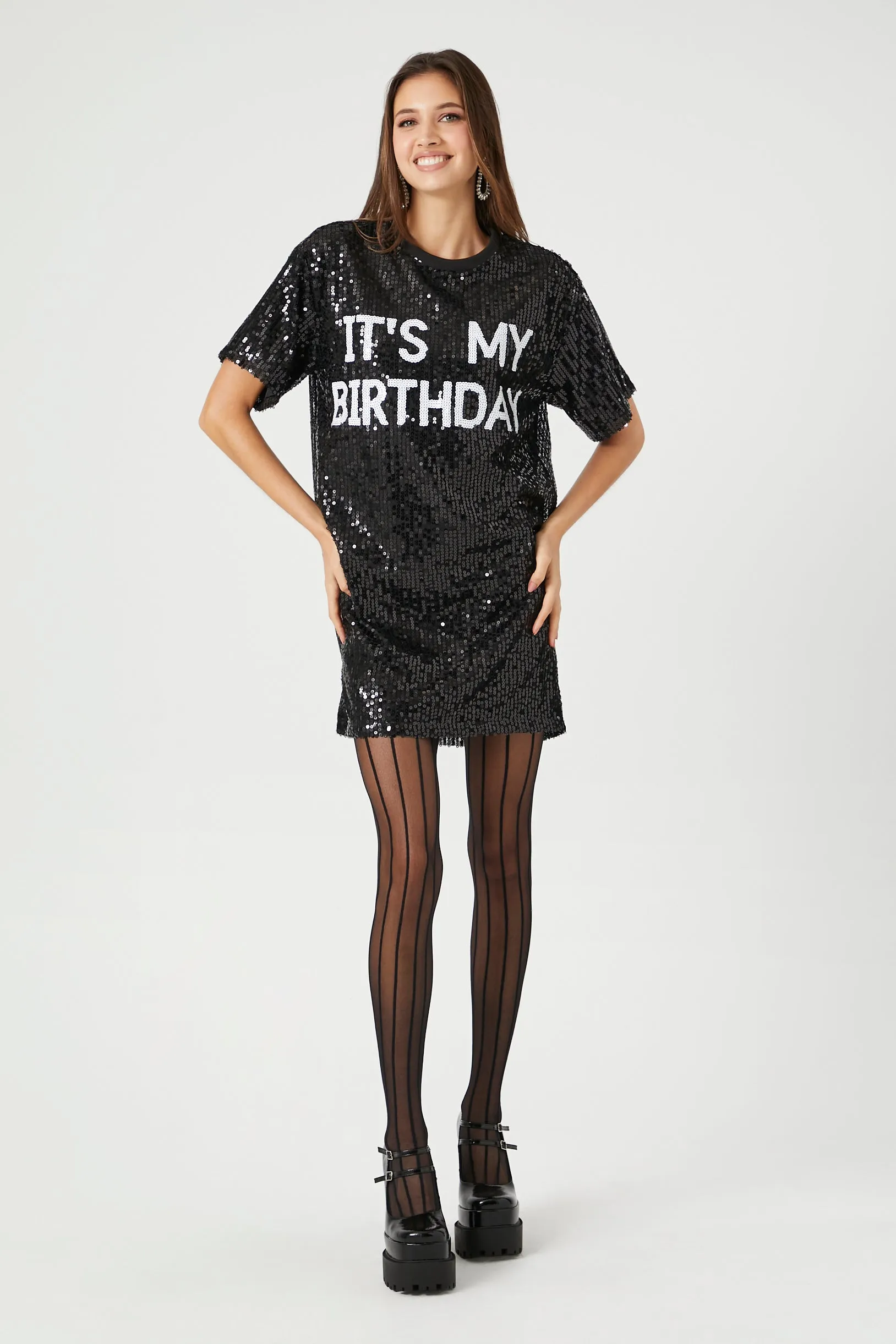 Sequin Its My Birthday T-Shirt Dress