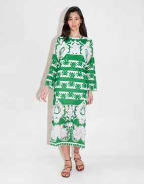 Seraphina Burn Out Midi Dress - Green/White