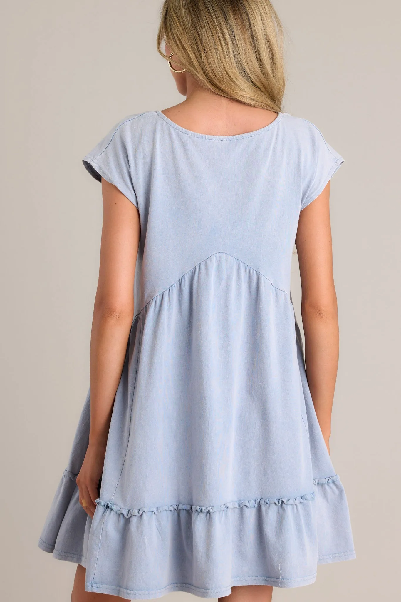 Serene Splendor Dusty Blue Cap Sleeve Mini Dress