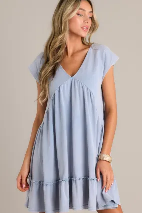 Serene Splendor Dusty Blue Cap Sleeve Mini Dress