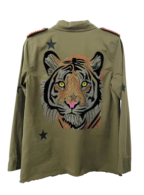 Shacket, Army Green, Tiger Face