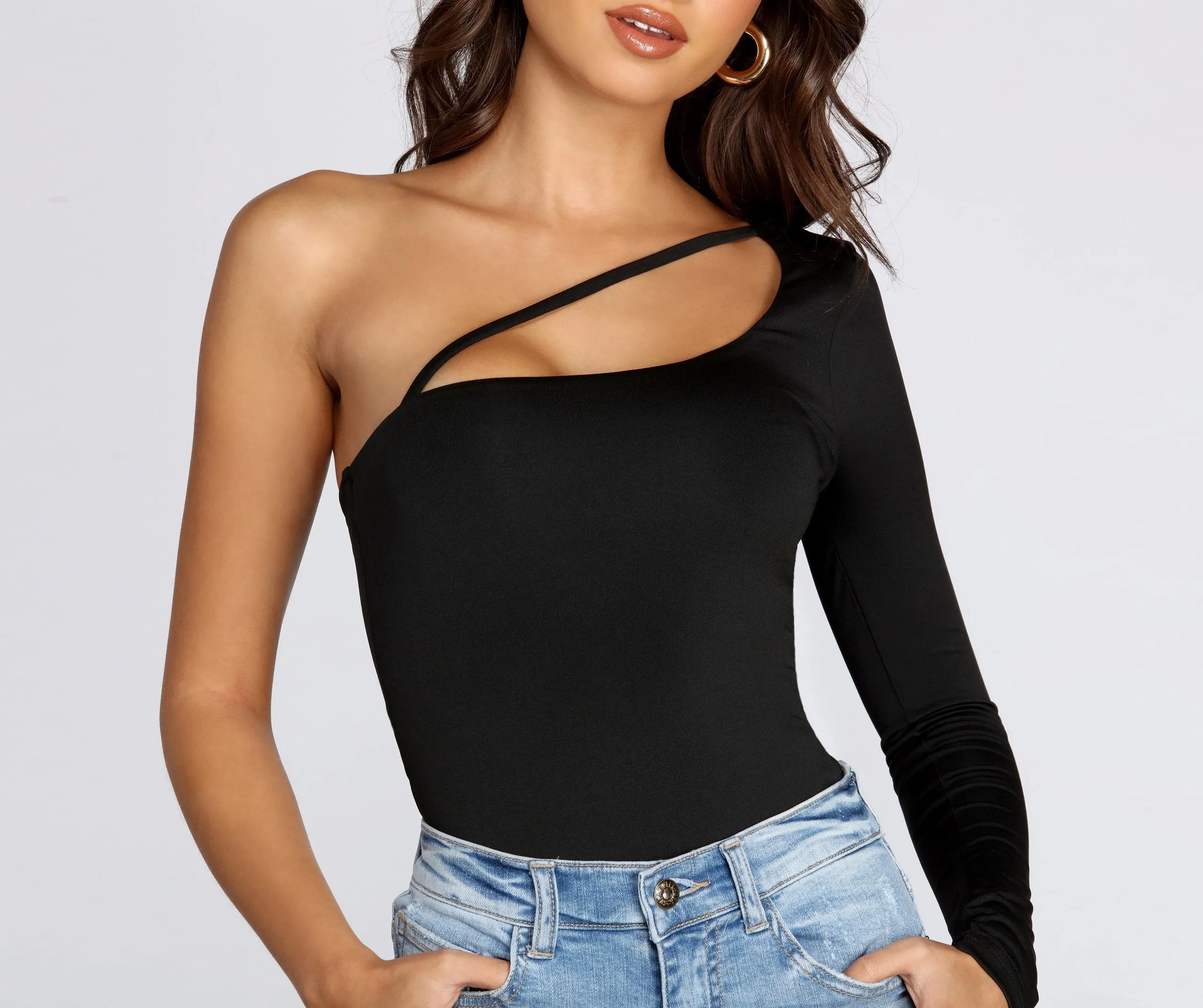 Slinky Knit One Shoulder Bodysuit